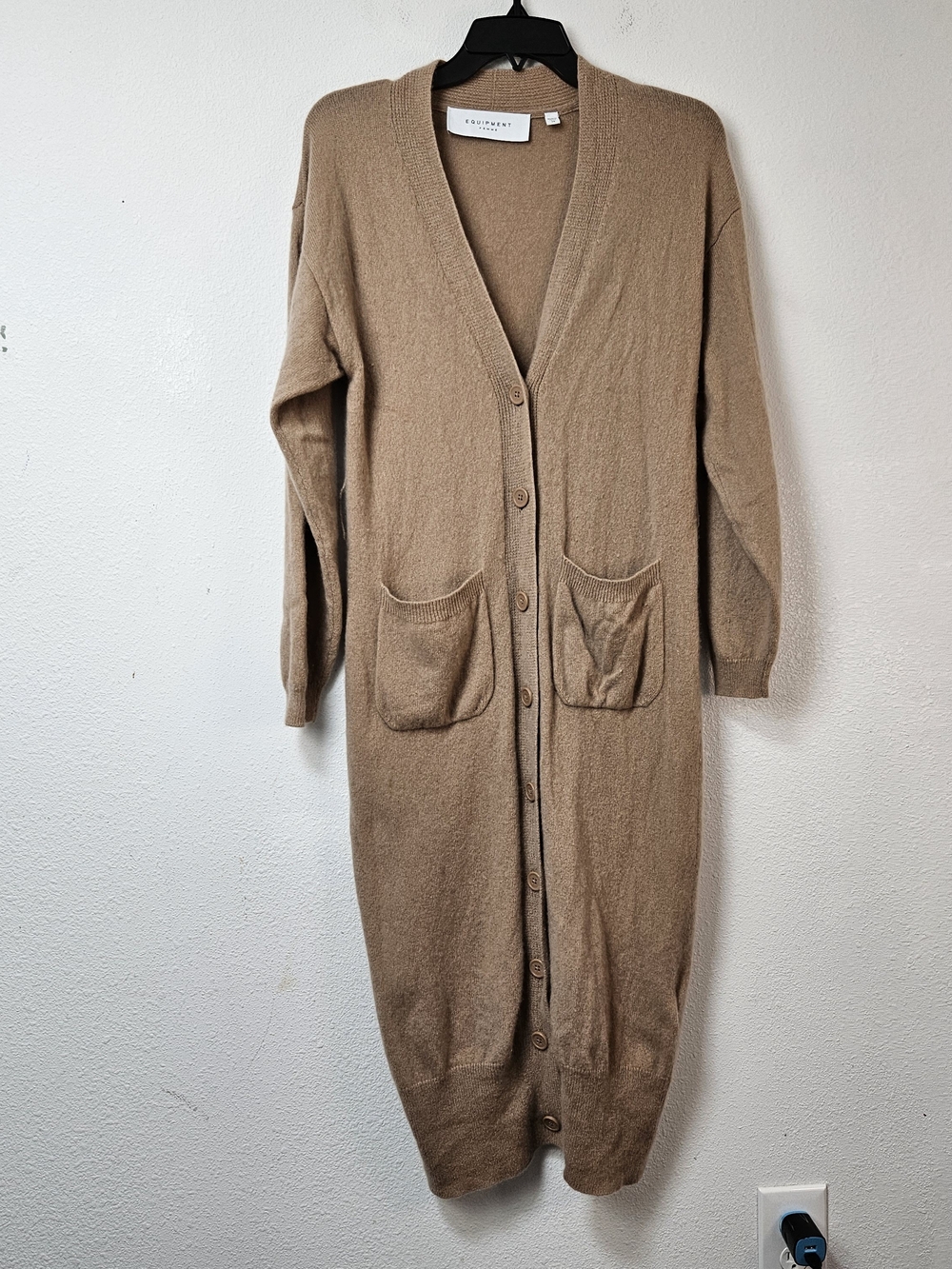 Equipment Cashmere Long Camel Button-Front Women's Cardigan - XS